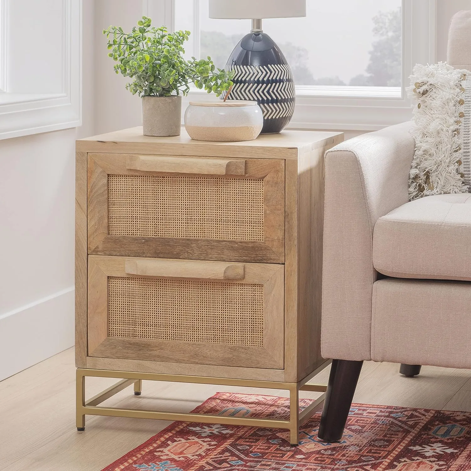 Rattan Side Table - 2 draws